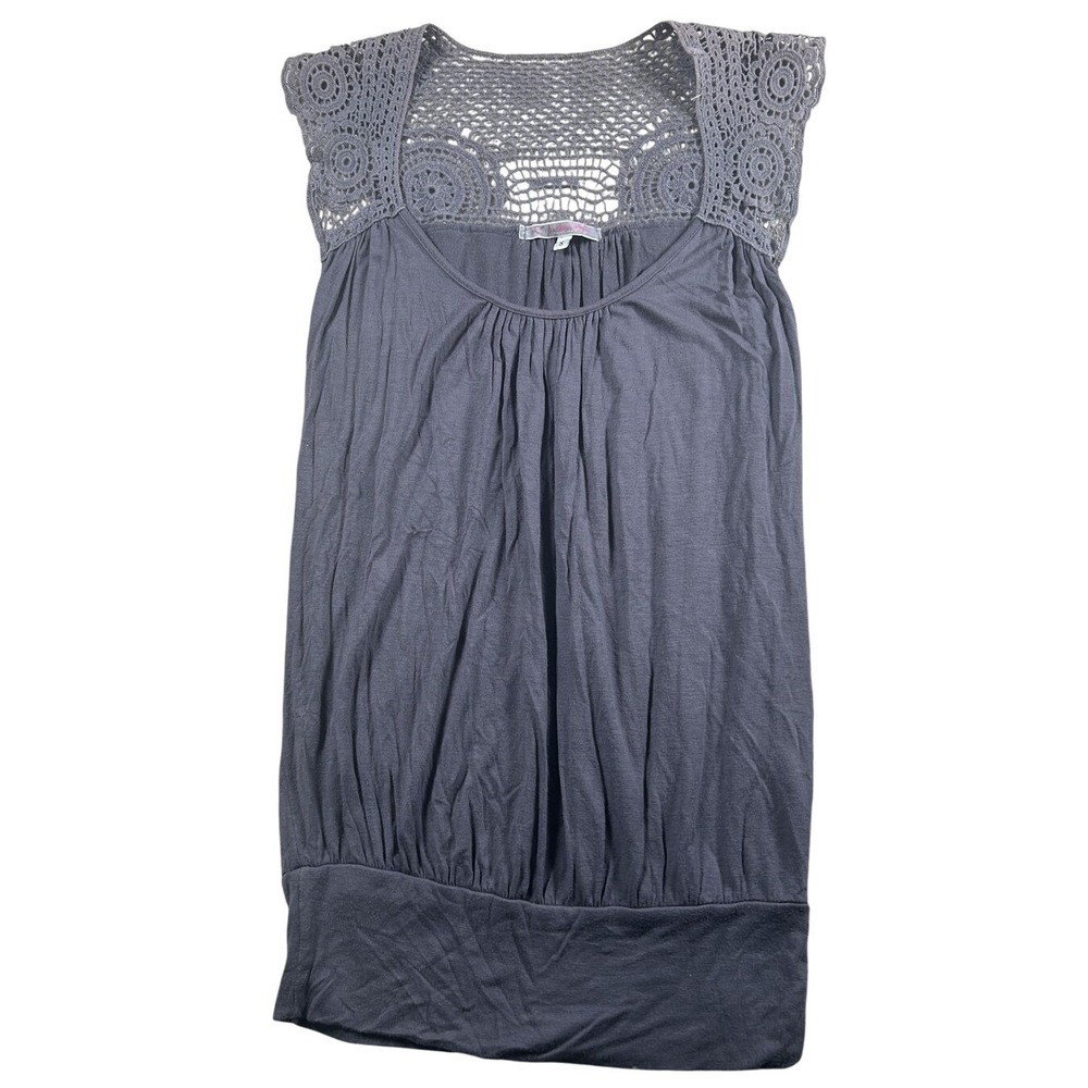 Julie's Closet Crochet Lace Tunic S Gray Sleeveless Banded Hem Boho Whimsigoth